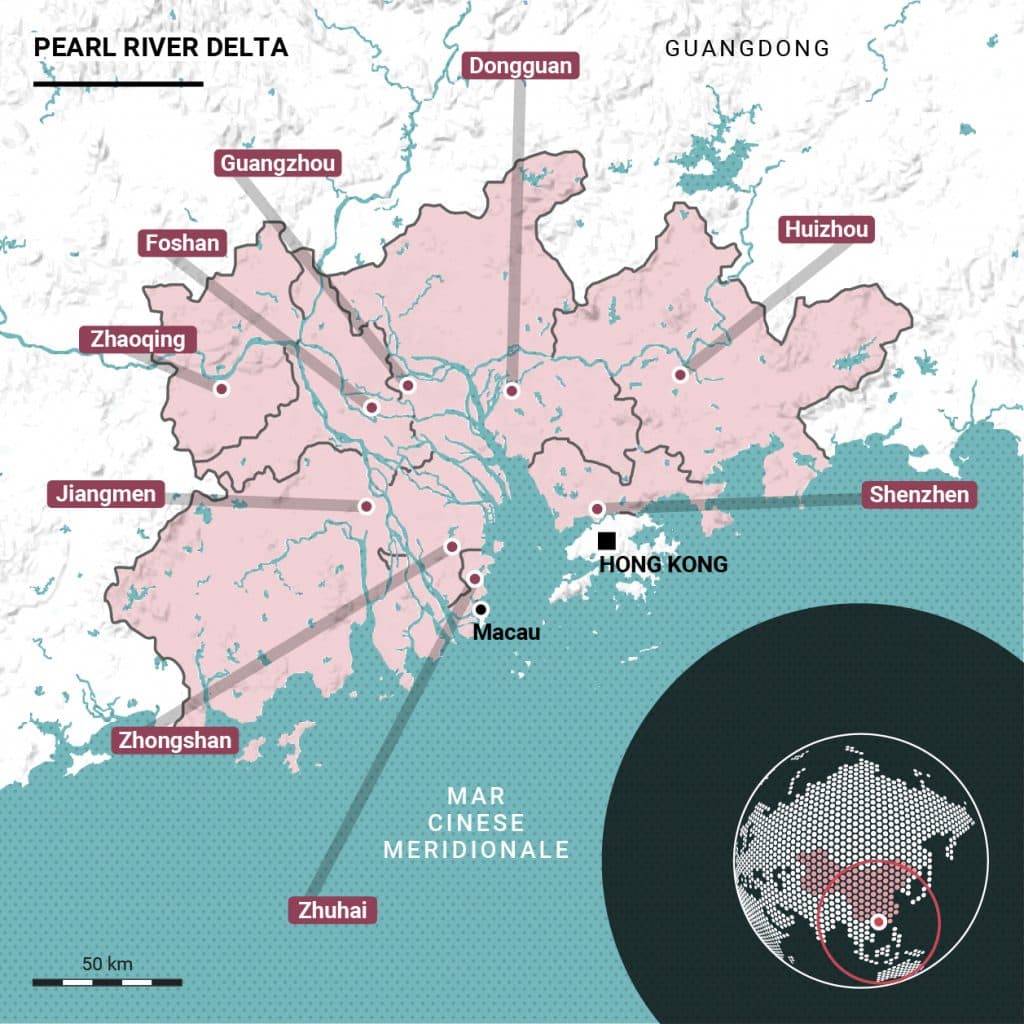 Mappa del Delta del fiume delle perle