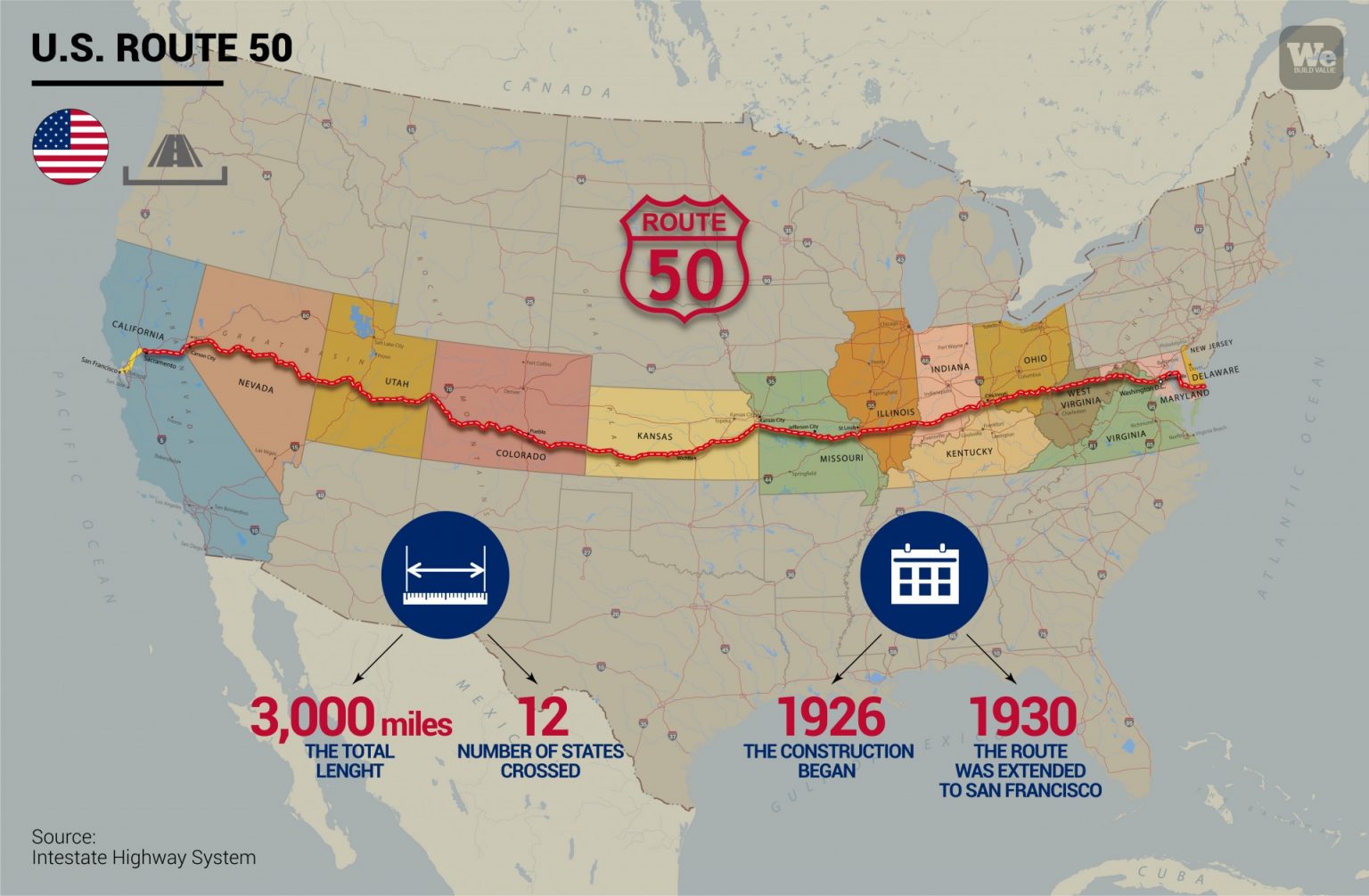 route 50 road trip map