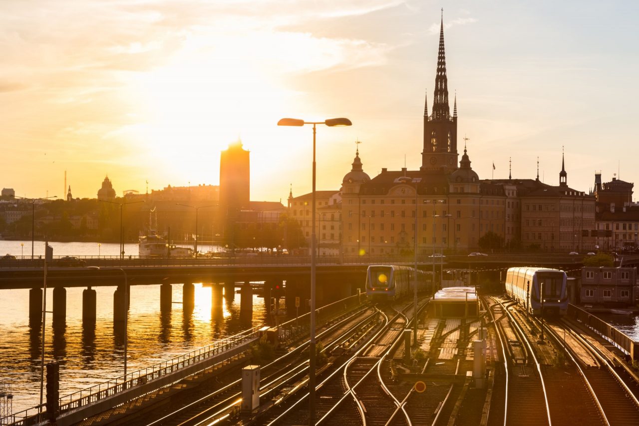 Railway tracks and trains near Stockholm