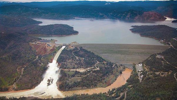 the Oroville Dam in California suffered from a spillway